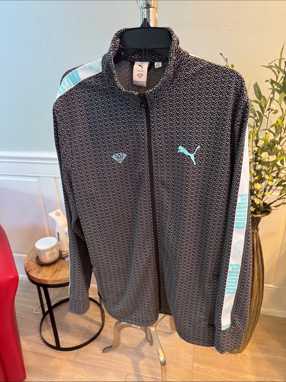 Puma Men's Black & Aqua Full-Zip Knit Track Jacket